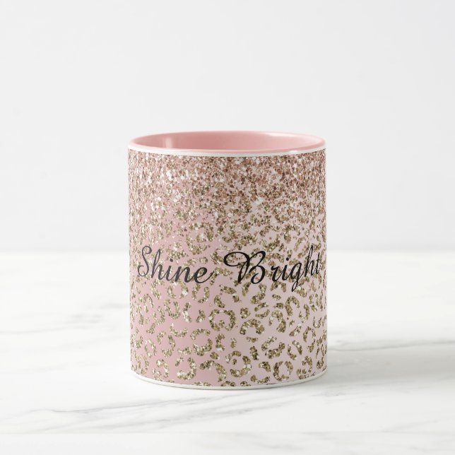 Peach Blush Rose Gold Glitzer Leopard Print Tasse (Zentrum)