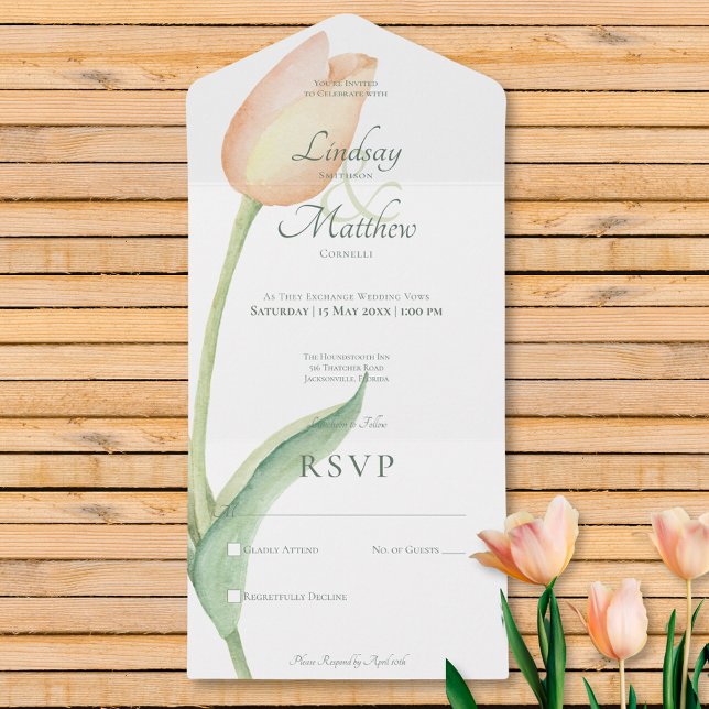 Peach Blush Tulip Solo Modernes Kein Abendessen All In One Einladung (Peach Blush Tulip Solo Modern No Dinner All In One Invitation)