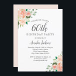Peach Blush Wasserfarbe Floral 60. Geburtstagspart Einladung<br><div class="desc">hübscher Floral Geburtstag Einladungen im Little Bayleigh Store!</div>
