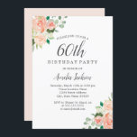 Peach Blush Wasserfarbe Floral 60. Geburtstagspart Einladung<br><div class="desc">hübscher Floral Geburtstag Einladungen im Little Bayleigh Store!</div>