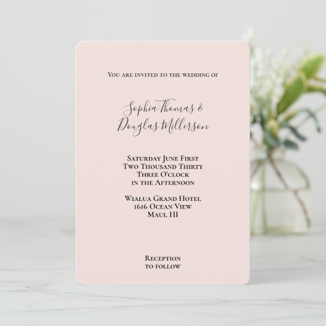 Peach Blush Wedding Einladung (Stehend Vorderseite)