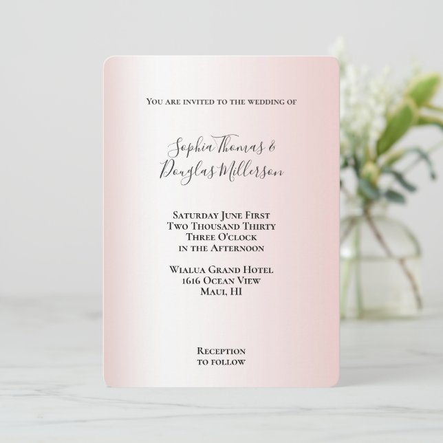 Peach Blush White Wedding Einladung (Stehend Vorderseite)