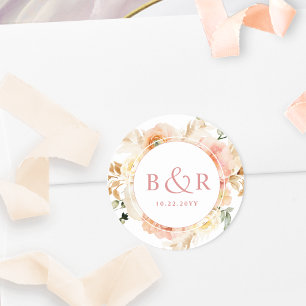 Peach Blush with Coral Wedding Envelope / Gefallen Runder Aufkleber