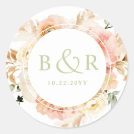 Peach, Blush with Green Wedding Envelope / Gefalle Runder Aufkleber