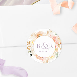 Peach Blush with Lavender Wedding Envelope / Bevor Runder Aufkleber