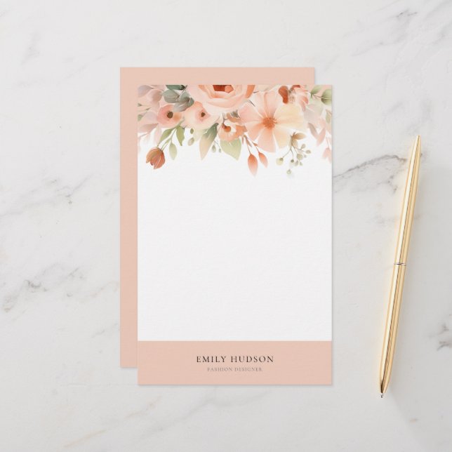 Peach Boho Floral Briefpapier (Vorderseite/Rückseite Beispiel)