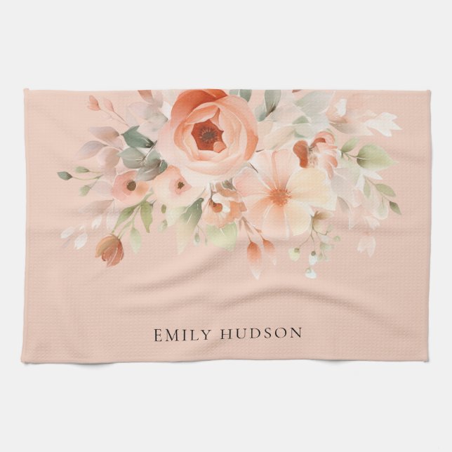 Peach Boho Floral Geschirrtuch (Horizontal)