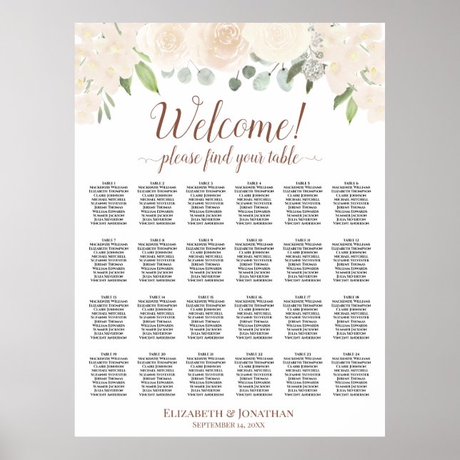 Peach Boho Rose 24 Tabelle Hochzeitstabelle Poster (Vorne)