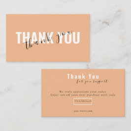 Peach Bold Script Thank You Card Discount Business Visitenkarte