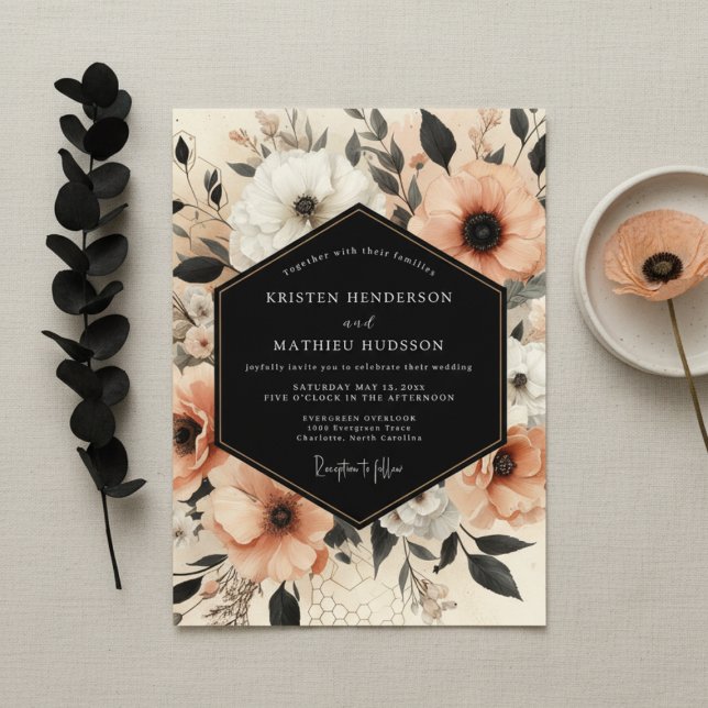 Peach Botanical Elegance Wedding Einladung (Von Creator hochgeladen)