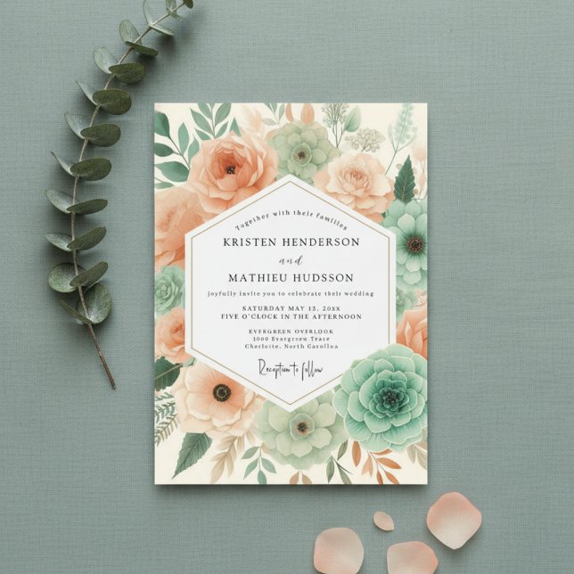 Peach Botanical Flourish Wedding Einladung (Von Creator hochgeladen)
