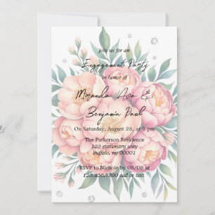 Peach Bouquet mit Diamanten Engagement Party Einladung