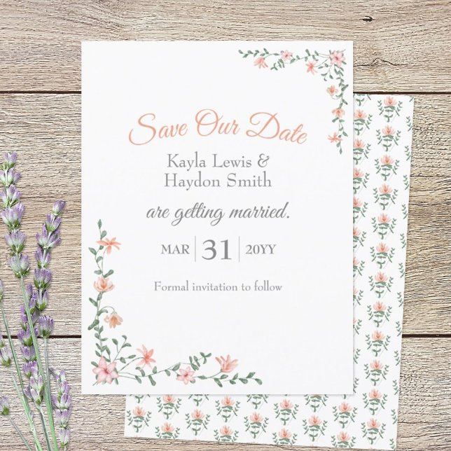 Peach Bouquet Wedding Save the Date Einladung (Peach Floral Save Our Date Card)