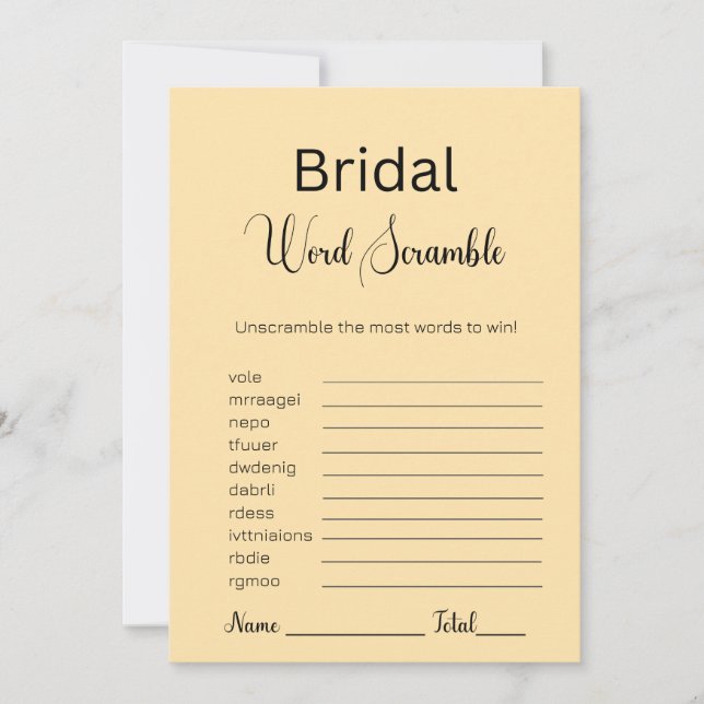Peach Bridal Word Scramble Game Einladung (Vorderseite)