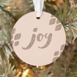 Peach & Bronze Glitzer Joy Xmas Baum Ornament