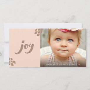 Peach & Bronze Glitzer Joy Xmas Fotokarte Feiertagskarte