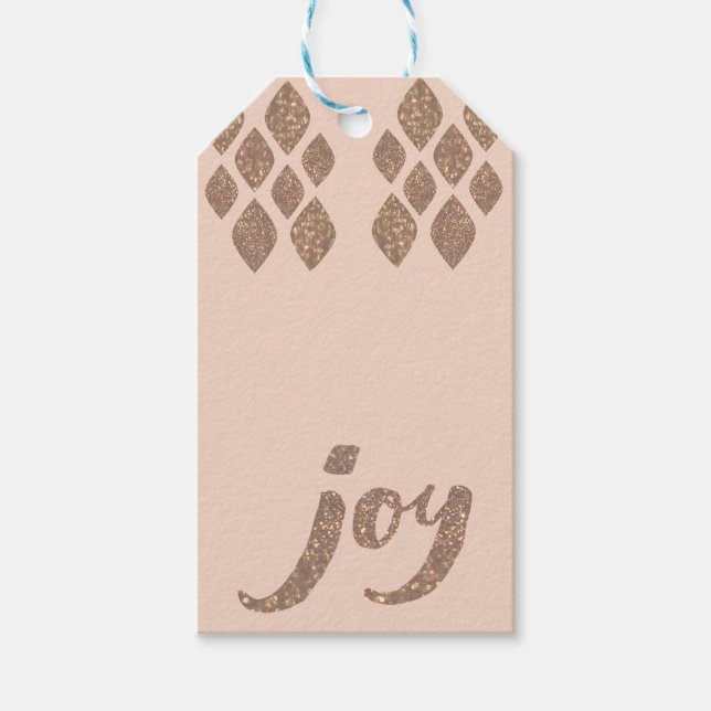 Peach & Bronze Glitzer Joy Xmas Geschenkanhänger (Vorderseite)