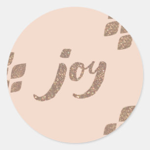 Peach & Bronze Glitzer Joy Xmas Stickers
