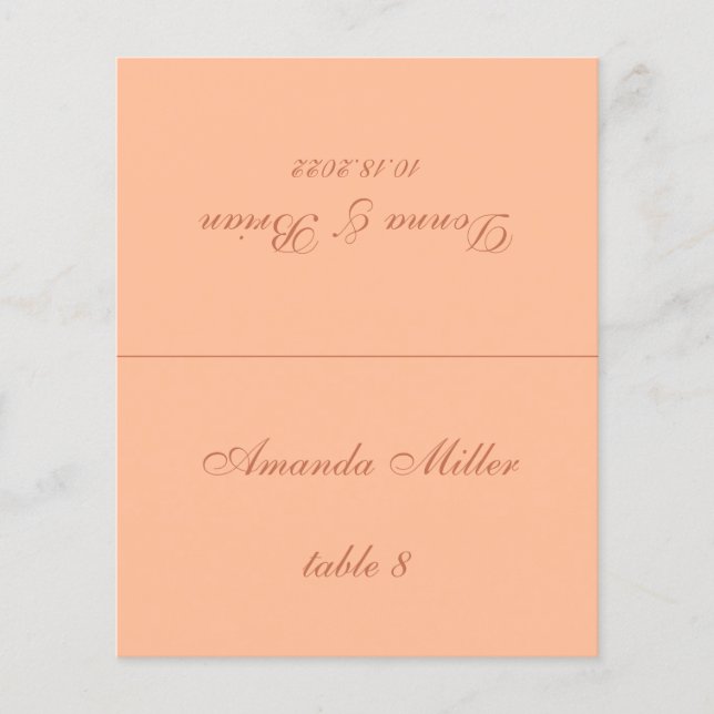 Peach Brown Printed Guest Name Wedding Platzkarte (Vorderseite)