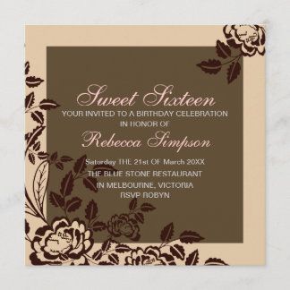Peach & Brown Rose Sweet 16 Birthday Einladung