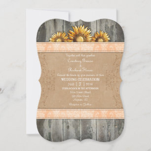 Peach Brown Rustic Sunflower Wedite Einladung