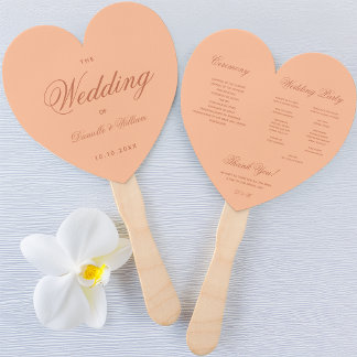 Peach Brown Wedding Program Simple Heart Script Fächer