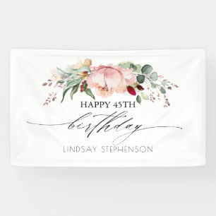 Peach Burgund und Blush Floral Geburtstagsparty Banner