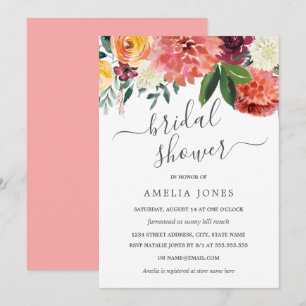 Peach Burgundy Watercolor Floral Brautparty Einladung