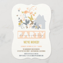 Peach Butterflies Burst House Warming Party Invite