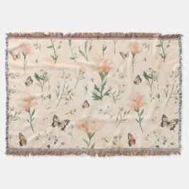 Peach Butterflies Floral Decke