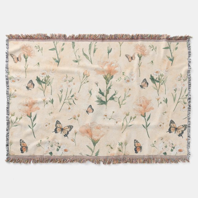 Peach Butterflies Floral Decke (Vorderseite)