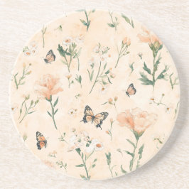 Peach Butterflies Floral Getränkeuntersetzer