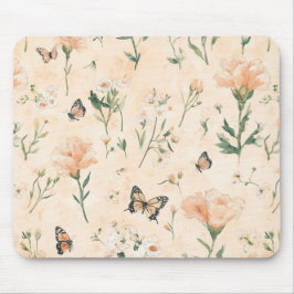 Peach Butterflies Floral Mousepad