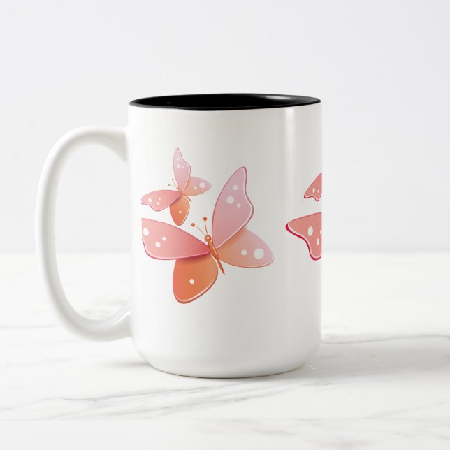 Peach Butterflies Zweifarbige Tasse (Links)