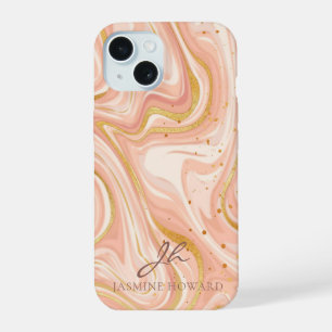 Peach Cake Marble Gold Glitzer individuell anpassb iPhone 15 Hülle