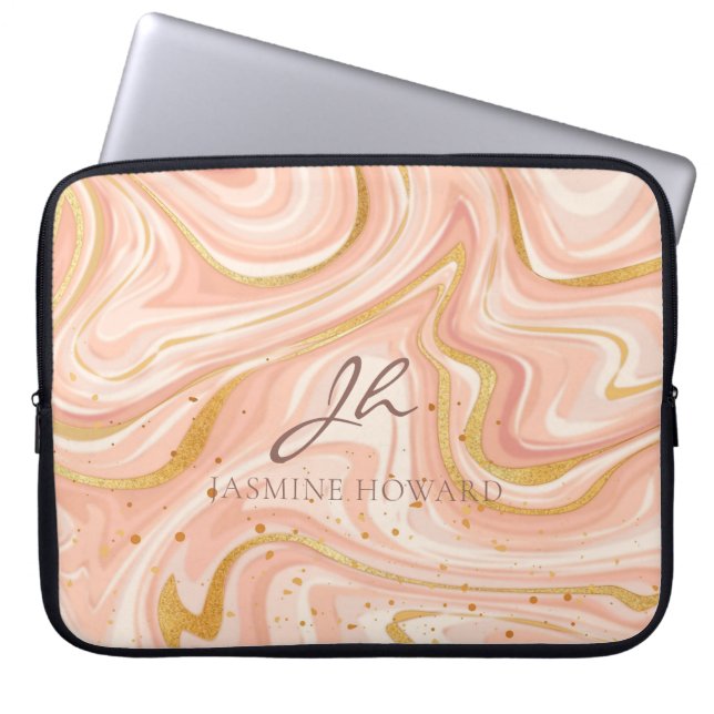 Peach Cake Marble Gold Glitzer individuell anpassb Laptopschutzhülle (Vorderseite)