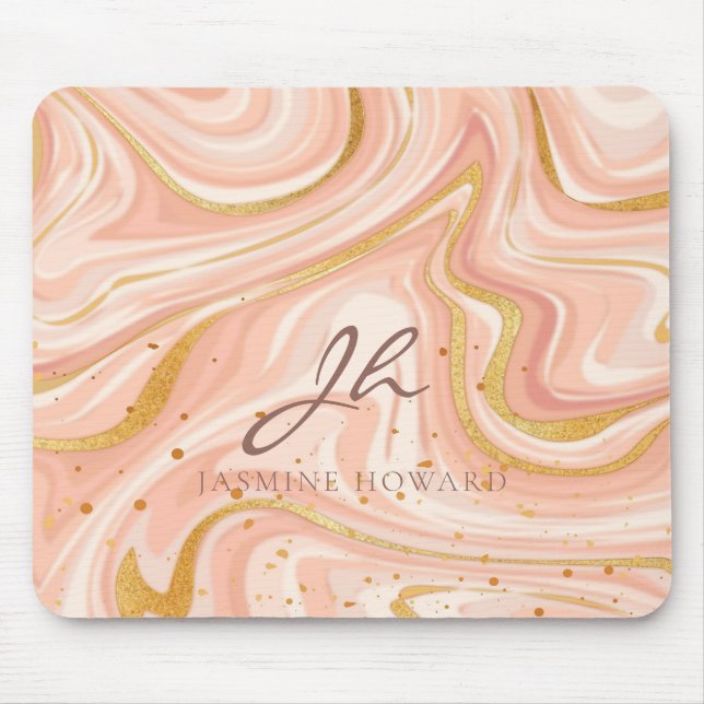 Peach Cake Marble Gold Glitzer individuell anpassb Mousepad (Vorne)
