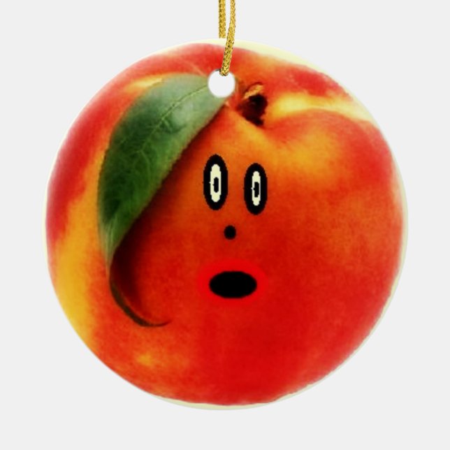 Peach Cartoon Face Keramikornament (Vorne)