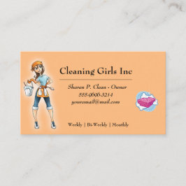 Peach Cartoon Girl House Reinigungsservice Visitenkarte
