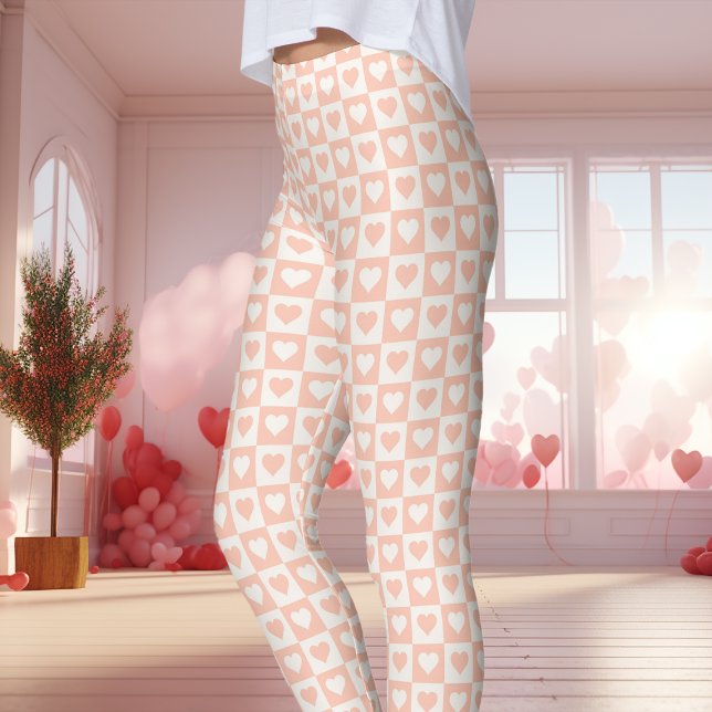 Peach Checkerboard Herzlich Willkommen am Valentin Leggings (Von Creator hochgeladen)