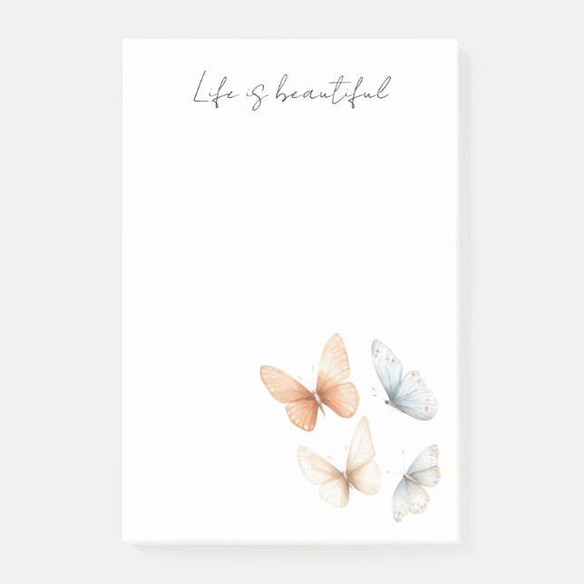 Peach Chic Blue Butterflies  Post-it Klebezettel (Vorderseite)