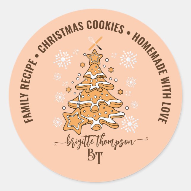 Peach Christmas Tree Cookie Backen Crew Schneefloc Runder Aufkleber (Vorderseite)