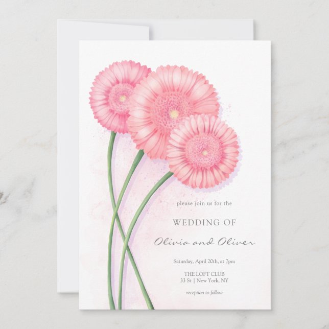 Peach Chrysanthemum Wedding Einladung (Vorderseite)