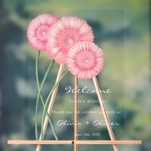 Peach Chrysanthemum Wedding Willkommen Acrylschild