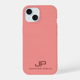 Peach Color Stripes Eleganter Trendy Monogram Name iPhone 15 Hülle