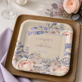 Peach Colored Floral Wedding Pappteller