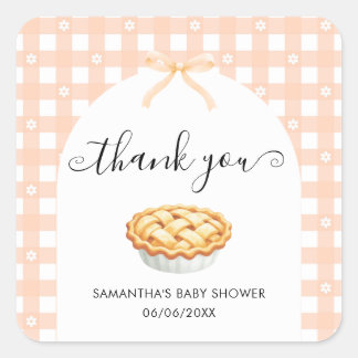 Peach Coquette Pie Baby Shower Thank You Quadratischer Aufkleber