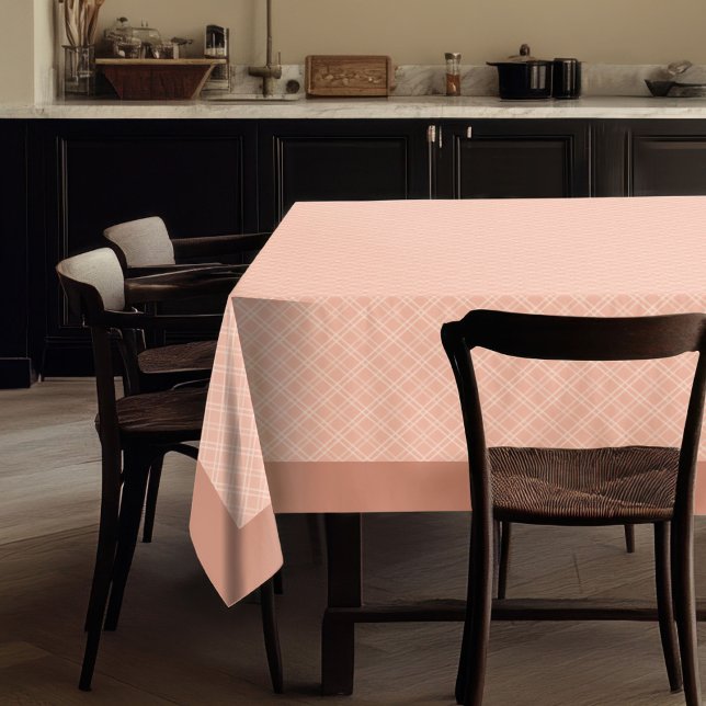 Peach Coral Gray Kariert Tablecloth für gemütliche Tischdecke (Peach Coral Grey Plaid Tablecloth for Cozy Decor)