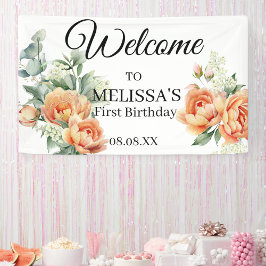 Peach Coral Greenerity Willkommen erstes Geburtsta Banner