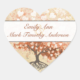 Peach Coral Heart Leaf Hochzeitsticker Herz-Aufkleber